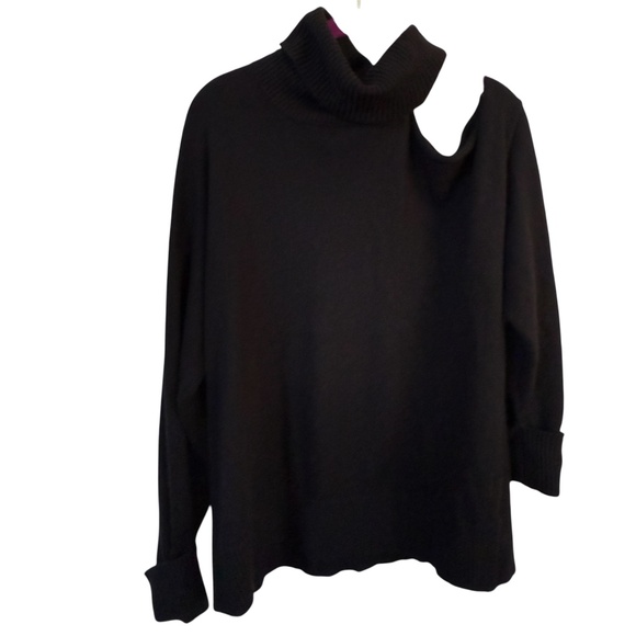 1.State Cutout Shoulder Sweater Sz XL Black‎ Turtleneck Minimalist Neutral Fall - Picture 2 of 7